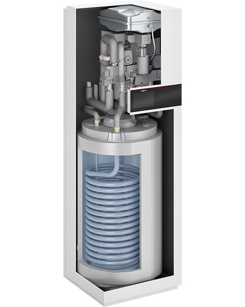 Monoblokk õhk-vesi soojuspumba siseosa koos integreeritud tarbeveeboileriga