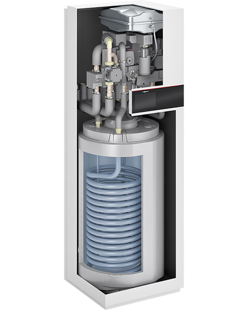 Monoblokk õhk-vesi soojuspumba siseosa koos integreeritud tarbeveeboileriga