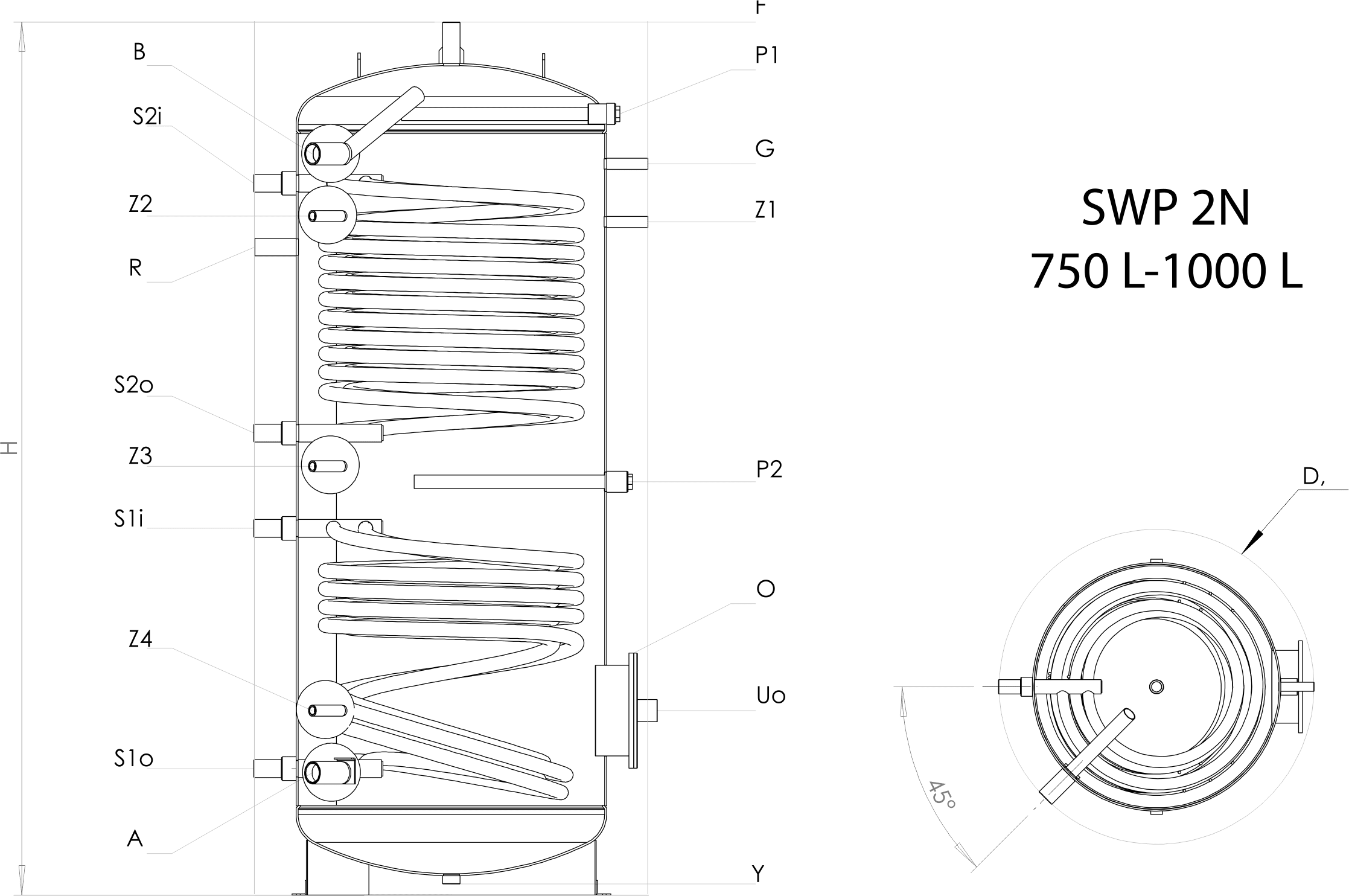 shema-swp2n-750-1000 Tarbeveeboiler kahe soojusvahetiga
